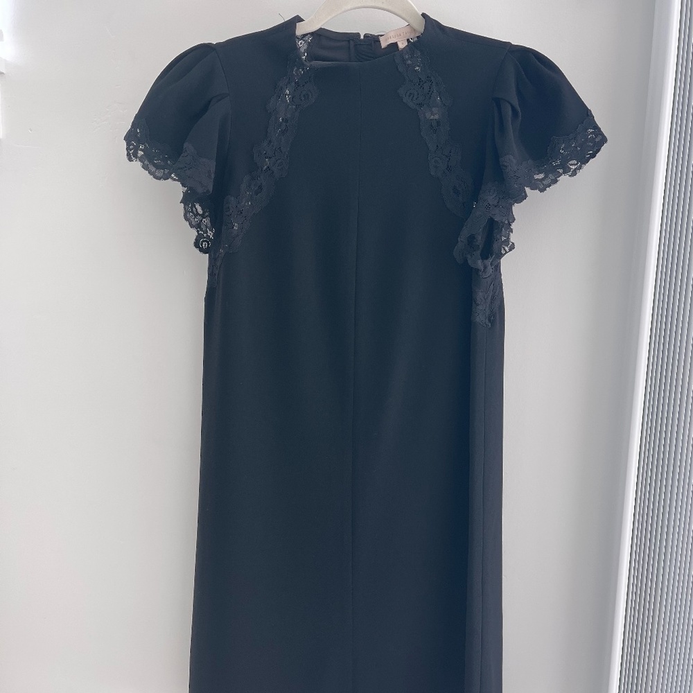 Rebecca Taylor Black Mini Dress with Lace Flutter Sleeves